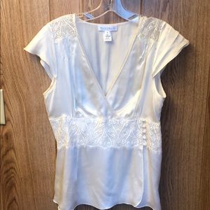 WHBM silk peplum top with lace detail